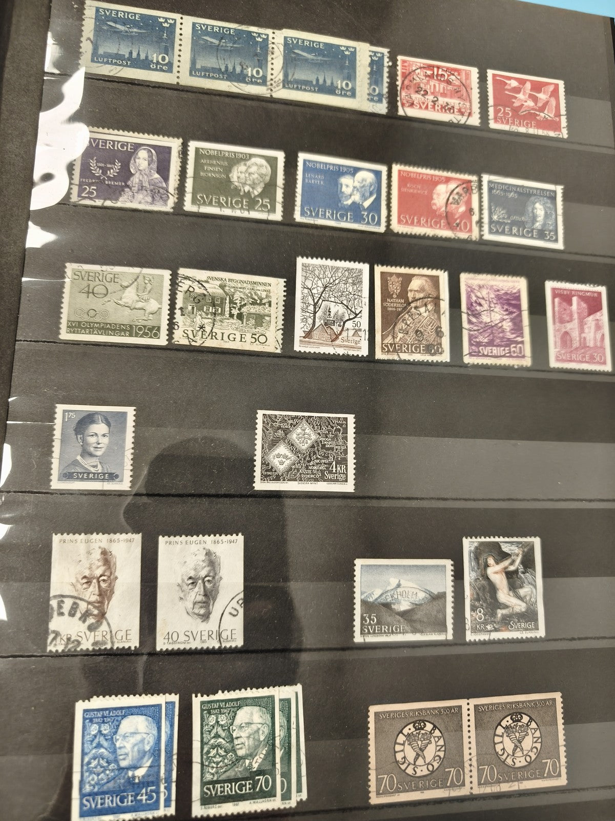 Lot anciens timbres oblitérés Suède collection, motifs variés philatélie vintage