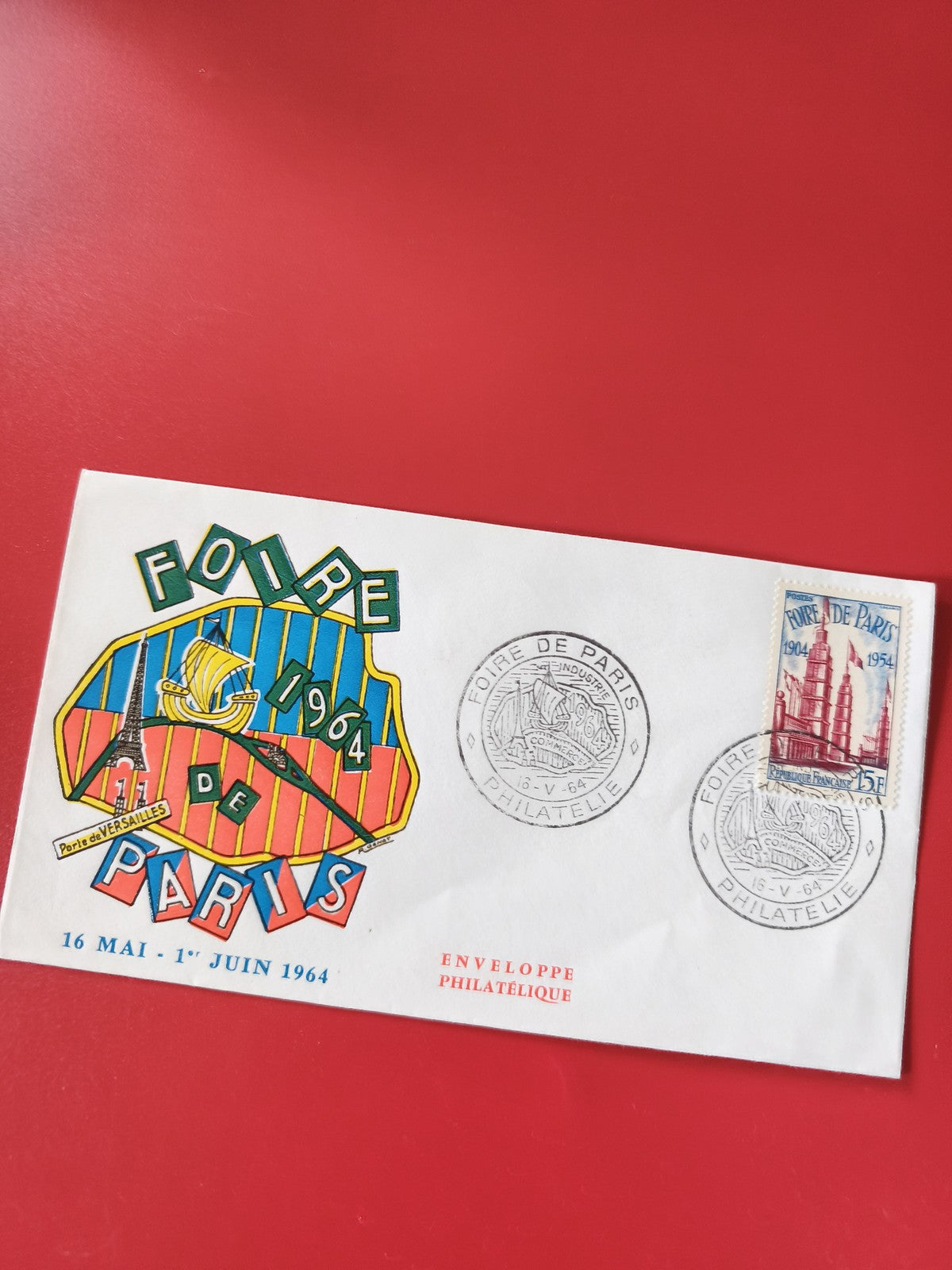 Enveloppe philatélie Foire de Paris 1964 timbre oblitéré, motif coloré