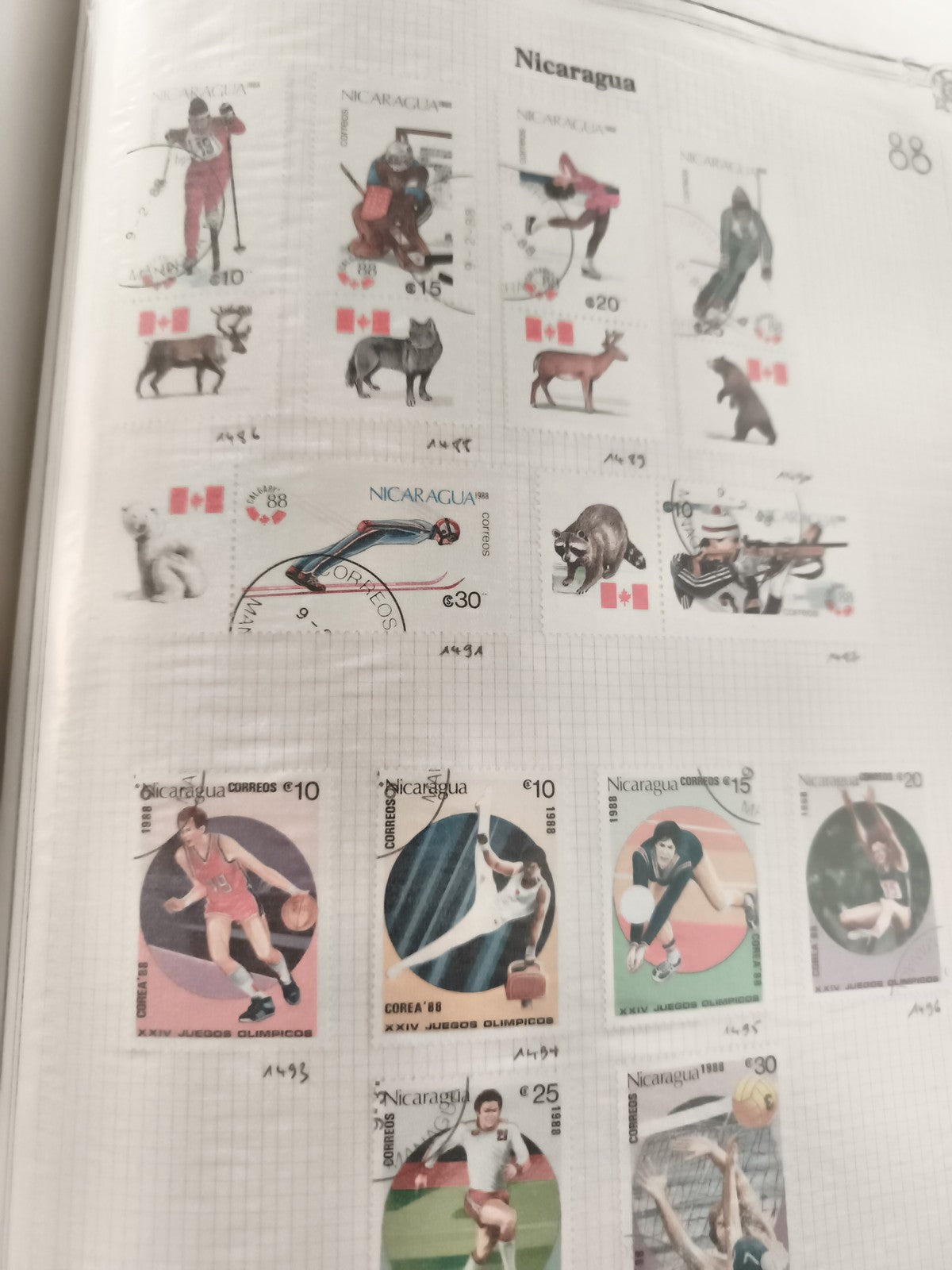 Timbres anciens Nicaragua sports animaux Jeux Olympiques 1988 lot philatélie