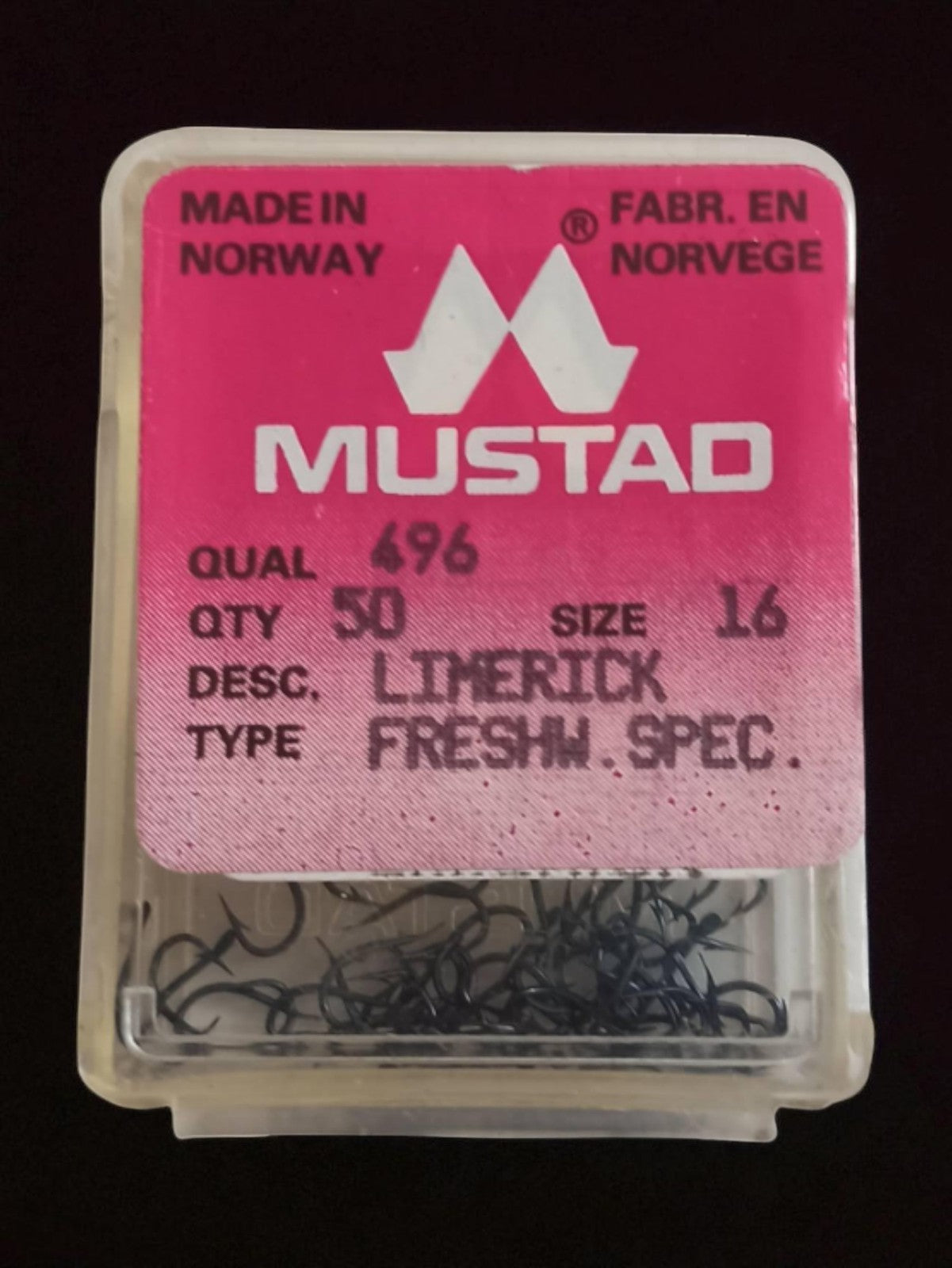 Boîte hameçons anciens Mustad Limerick 496 vintage Norway pêche deadstock