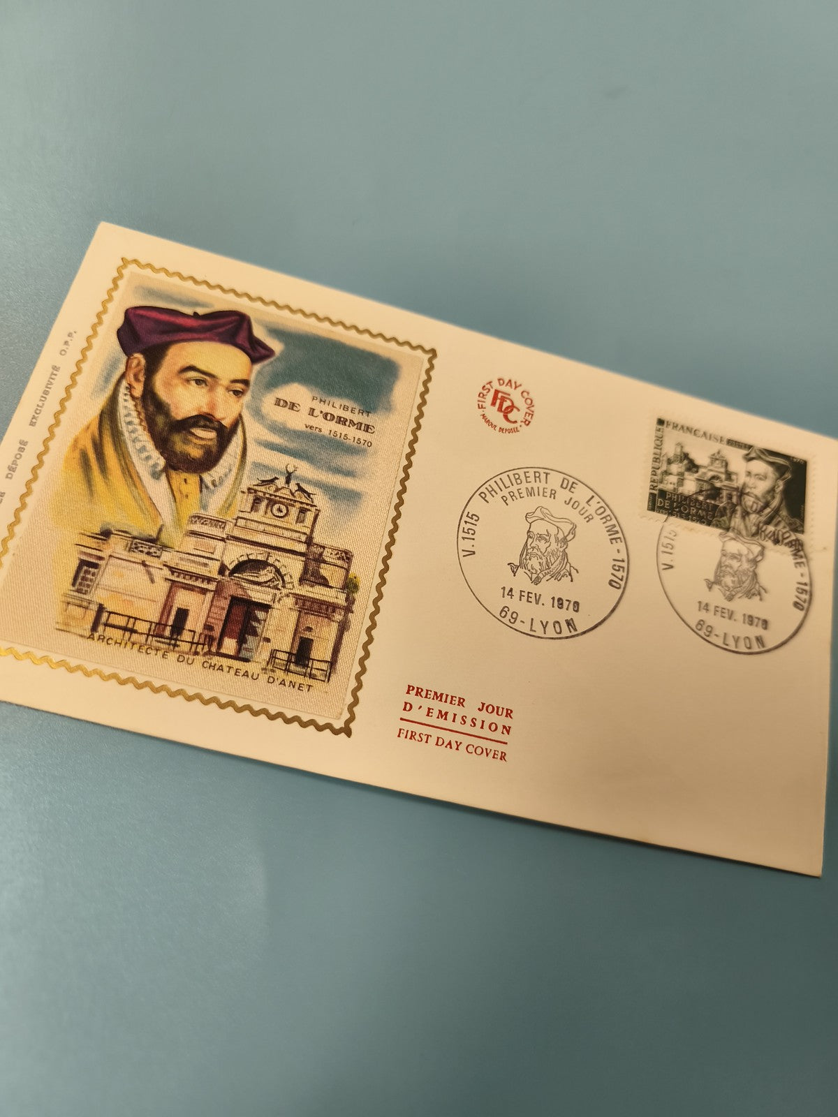 Enveloppe FDC premier jour Philibert de L'Orme 1970, timbre illustré Lyon