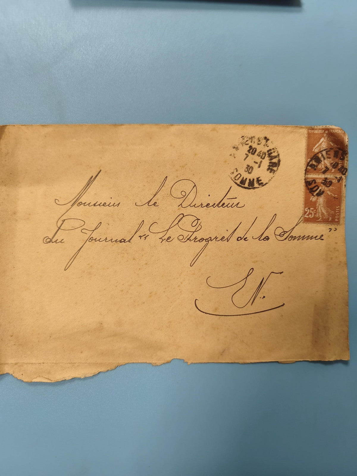 Ancienne enveloppe oblitérée début XXe philatélie France 25c brun (Ref 6)