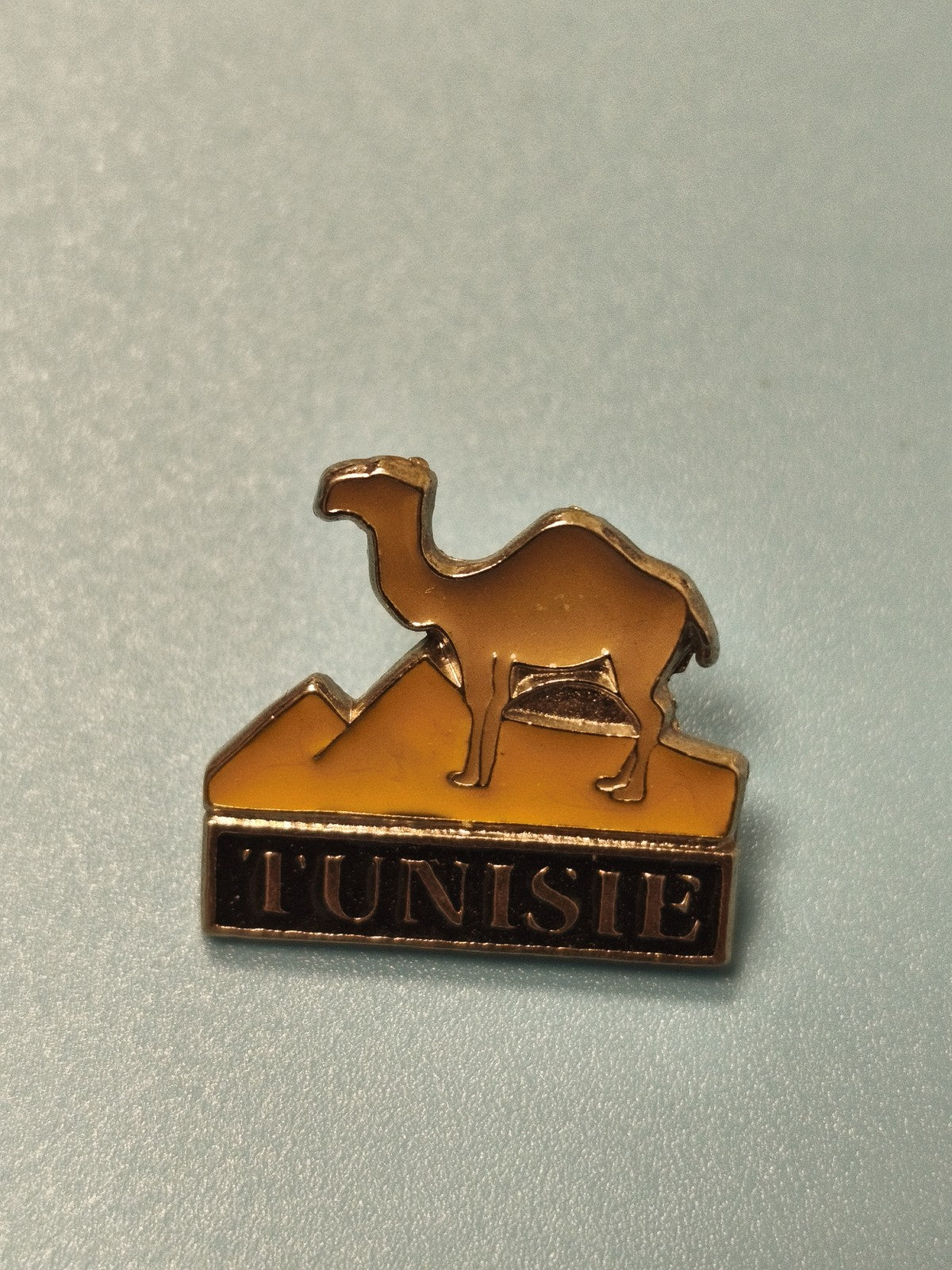 Vintage pin's Tunisie chameau doré, souvenir ancien, collection tourisme