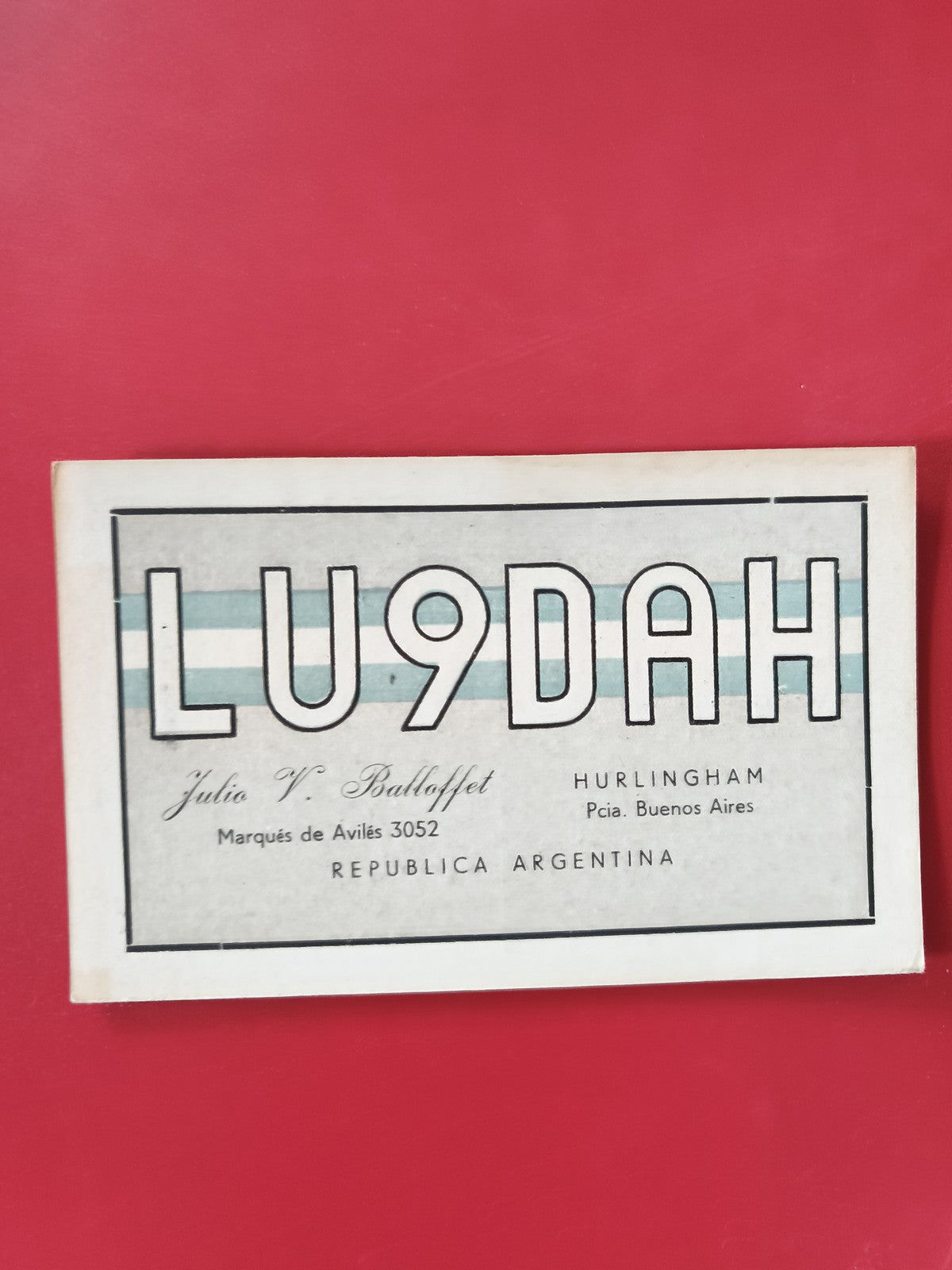 Carte radio LU9DAH Argentine radioamateur Hurlingham Buenos Aires callsign