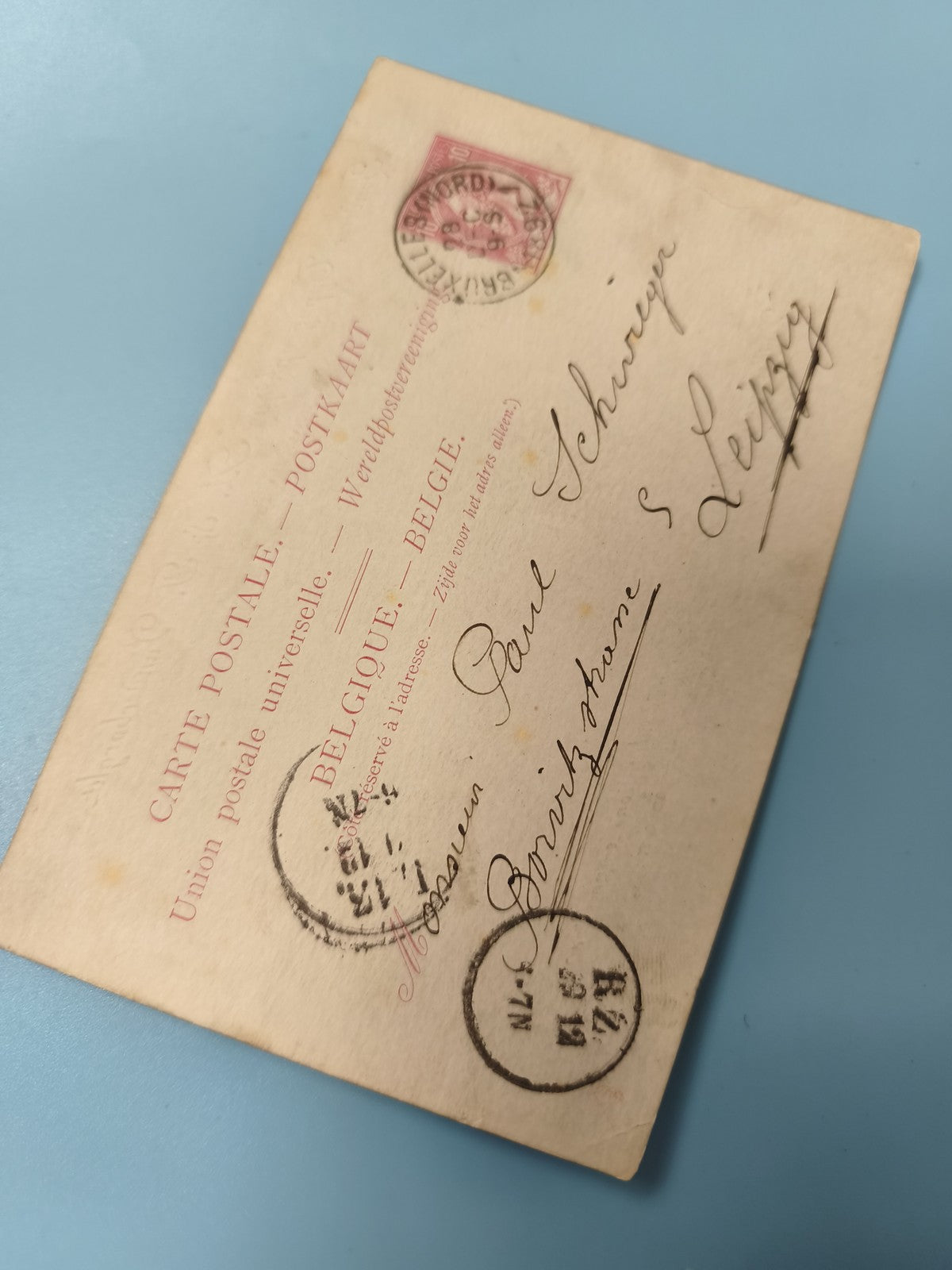 Ancienne carte postale Belgique XIXe philatélie timbre oblitéré rare