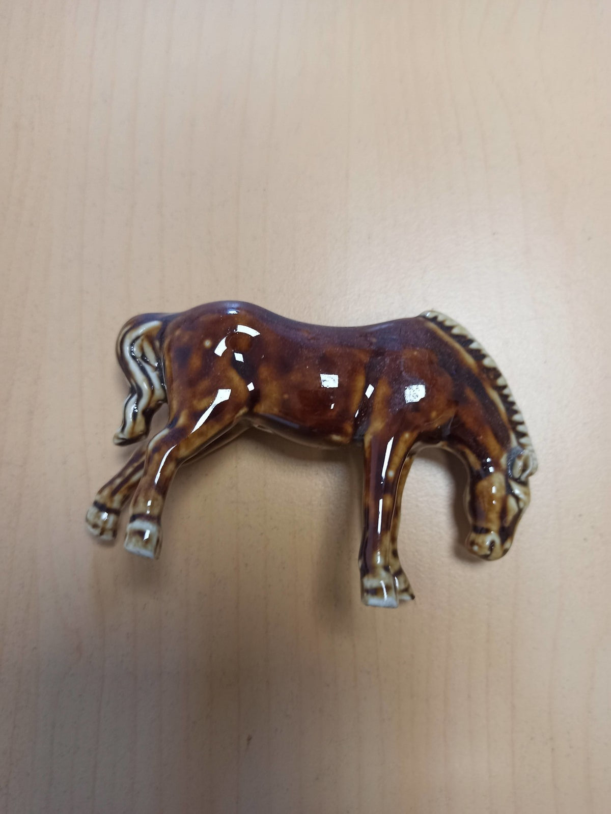 Vintage retro decorative glazed brown earthenware old horse figurine