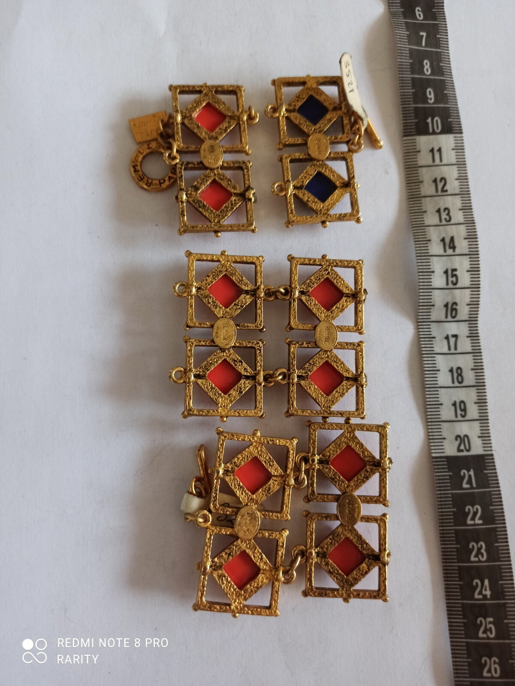 Bracelet vintage émaillé Remy Dis Paris années 80 doré rouge bleu France