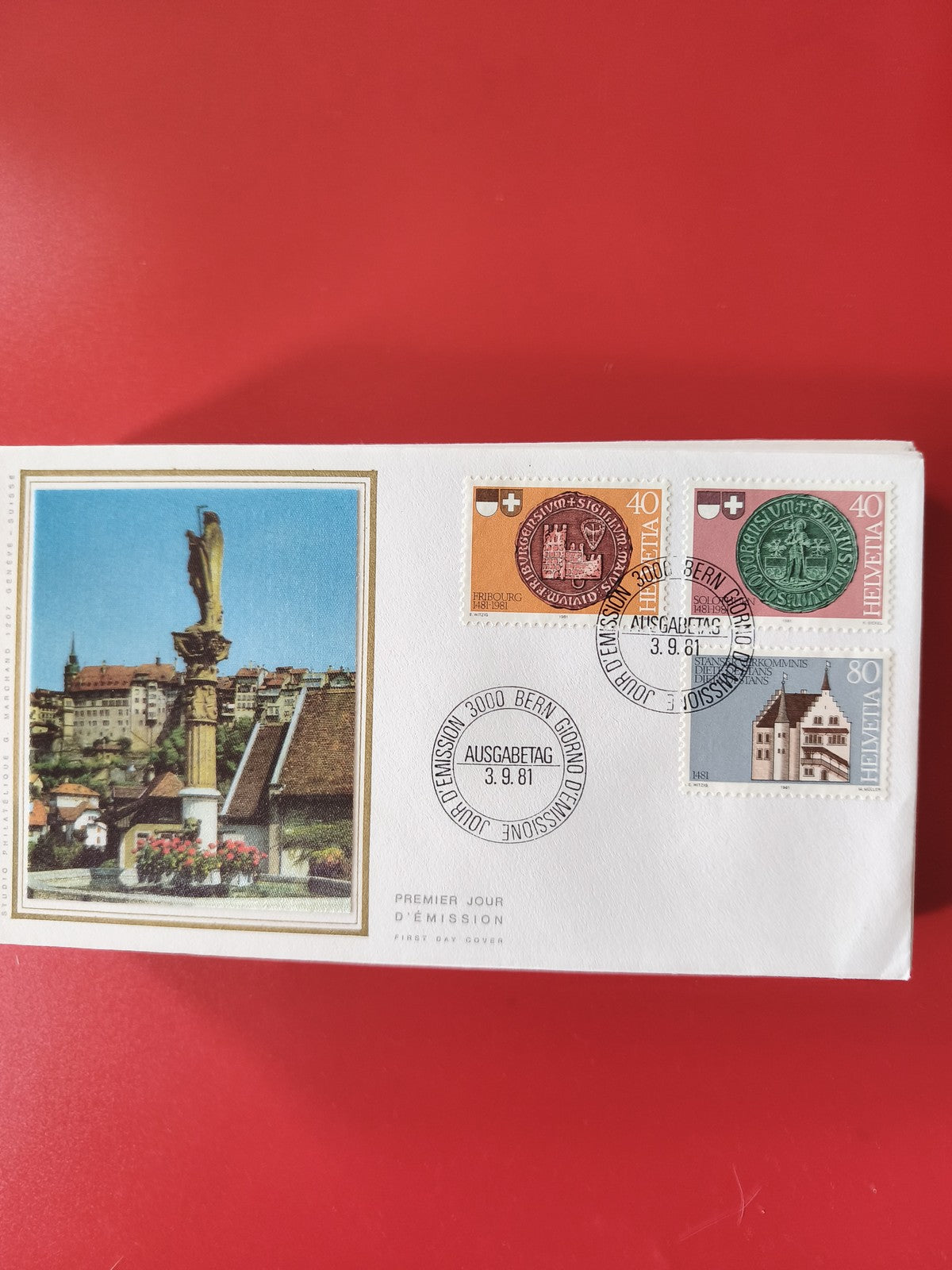 Enveloppe philatélie Suisse Premier Jour 1981 timbres illustrés Bern