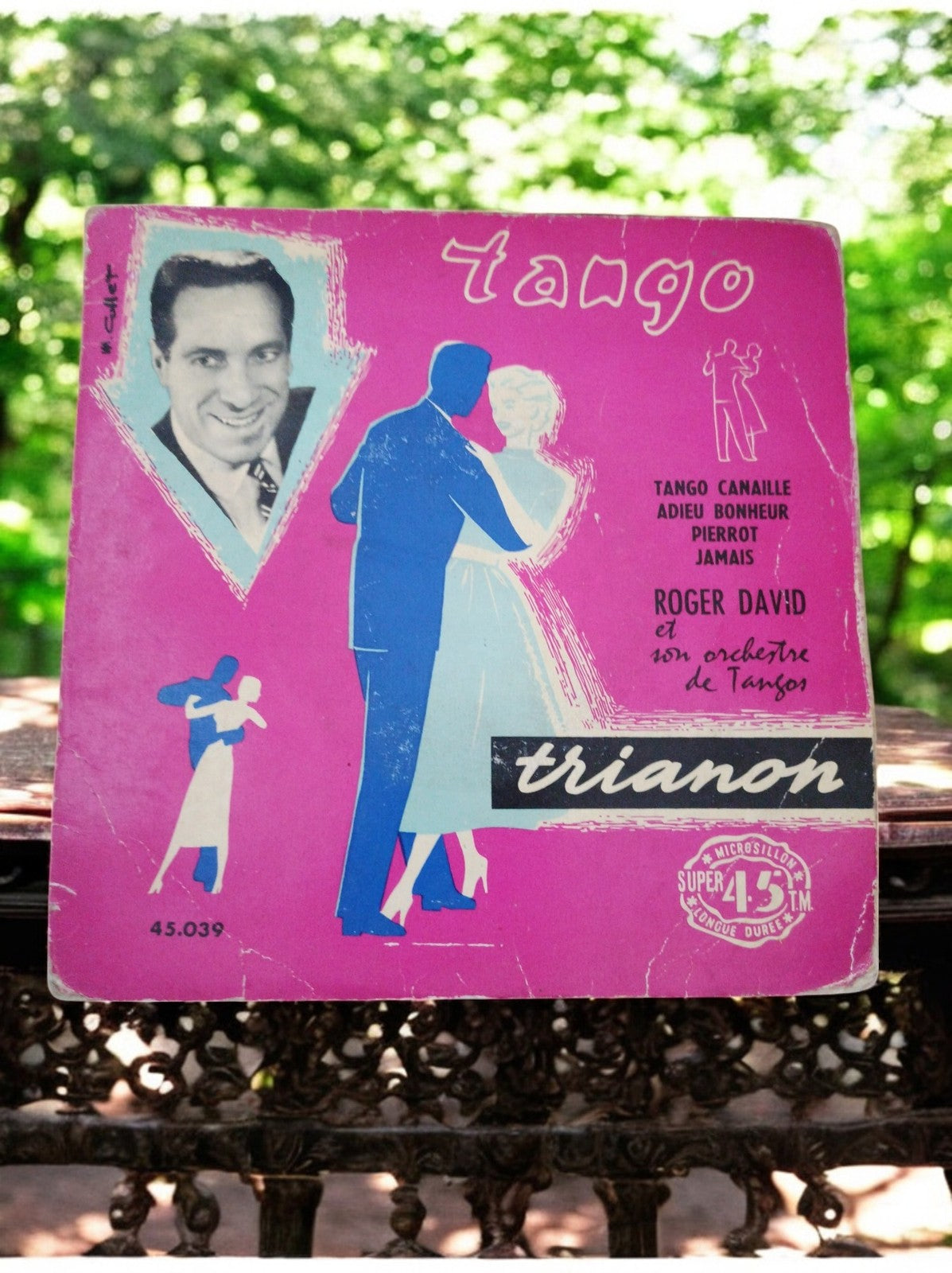 Vinyle 45 tours Trianon Tango Roger David vintage pochette rose années 50