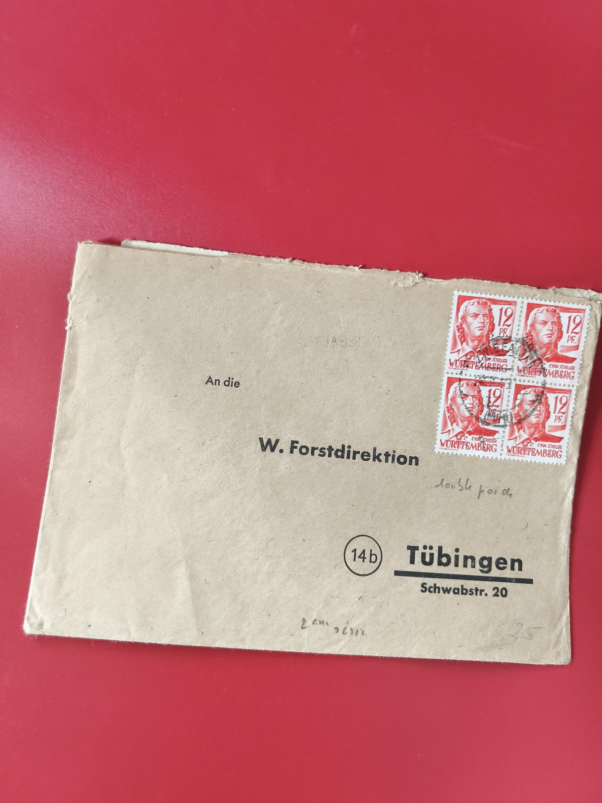 Enveloppe philatélie affranchie Wurttemberg 12 Pf, cachets visibles, Tübingen