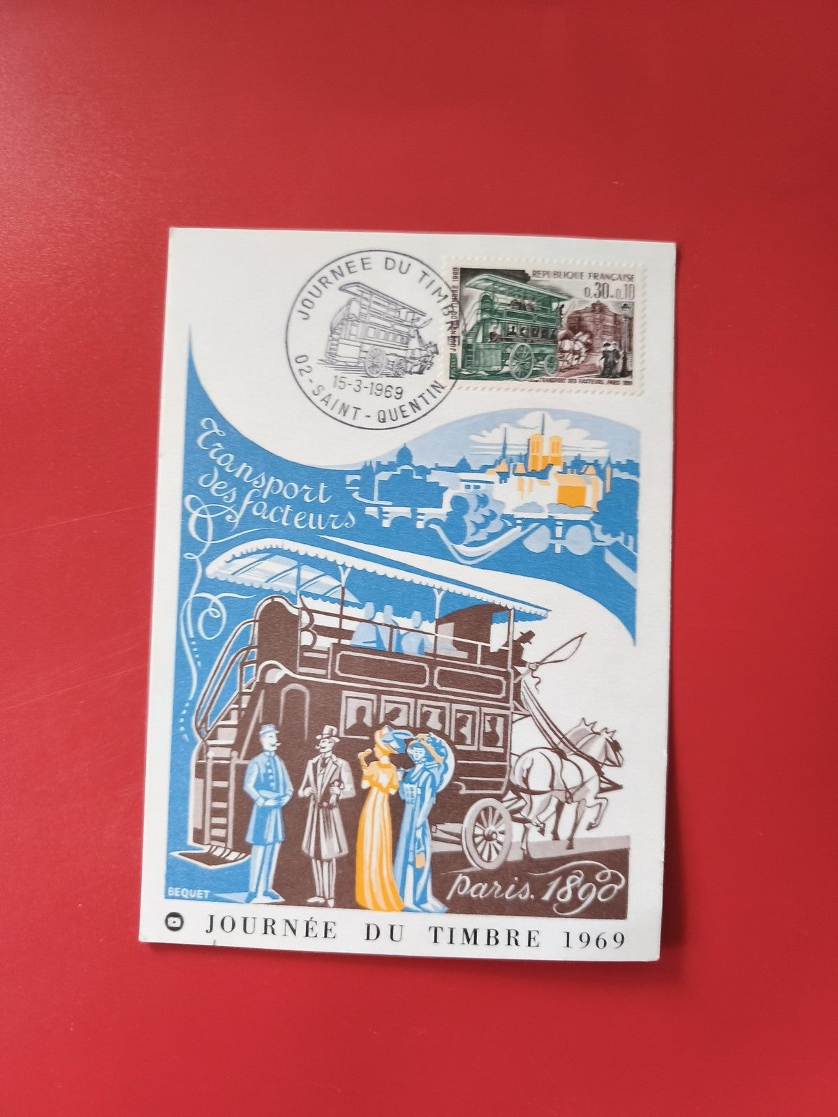 Carte postale philatélie Journée du Timbre 1969 Paris illustration diligence