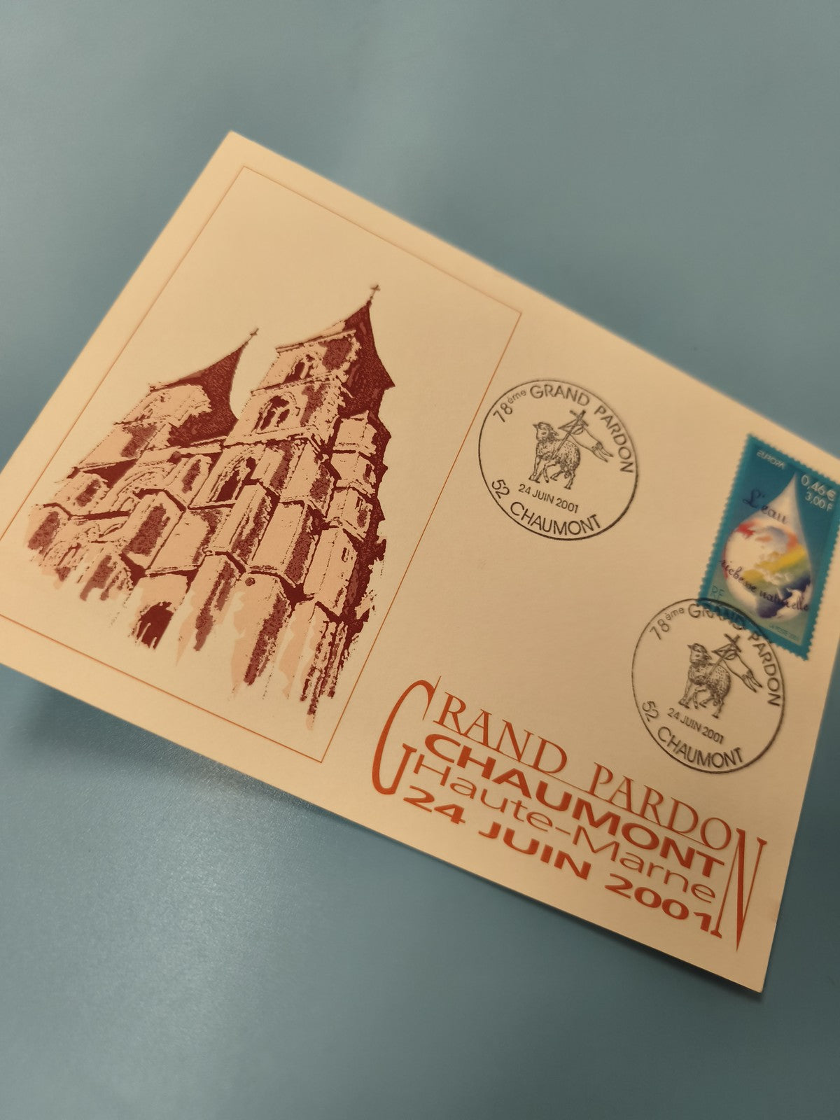Enveloppe FDC Grand Pardon Chaumont 2001 timbre oblitéré illustration église