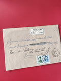 Enveloppe philatélie affranchie timbres portrait, écriture manuscrite, cachets