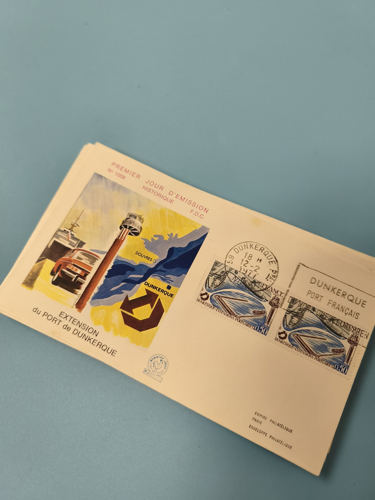 Enveloppe premier jour Dunkerque FDC port français, illustration couleur
