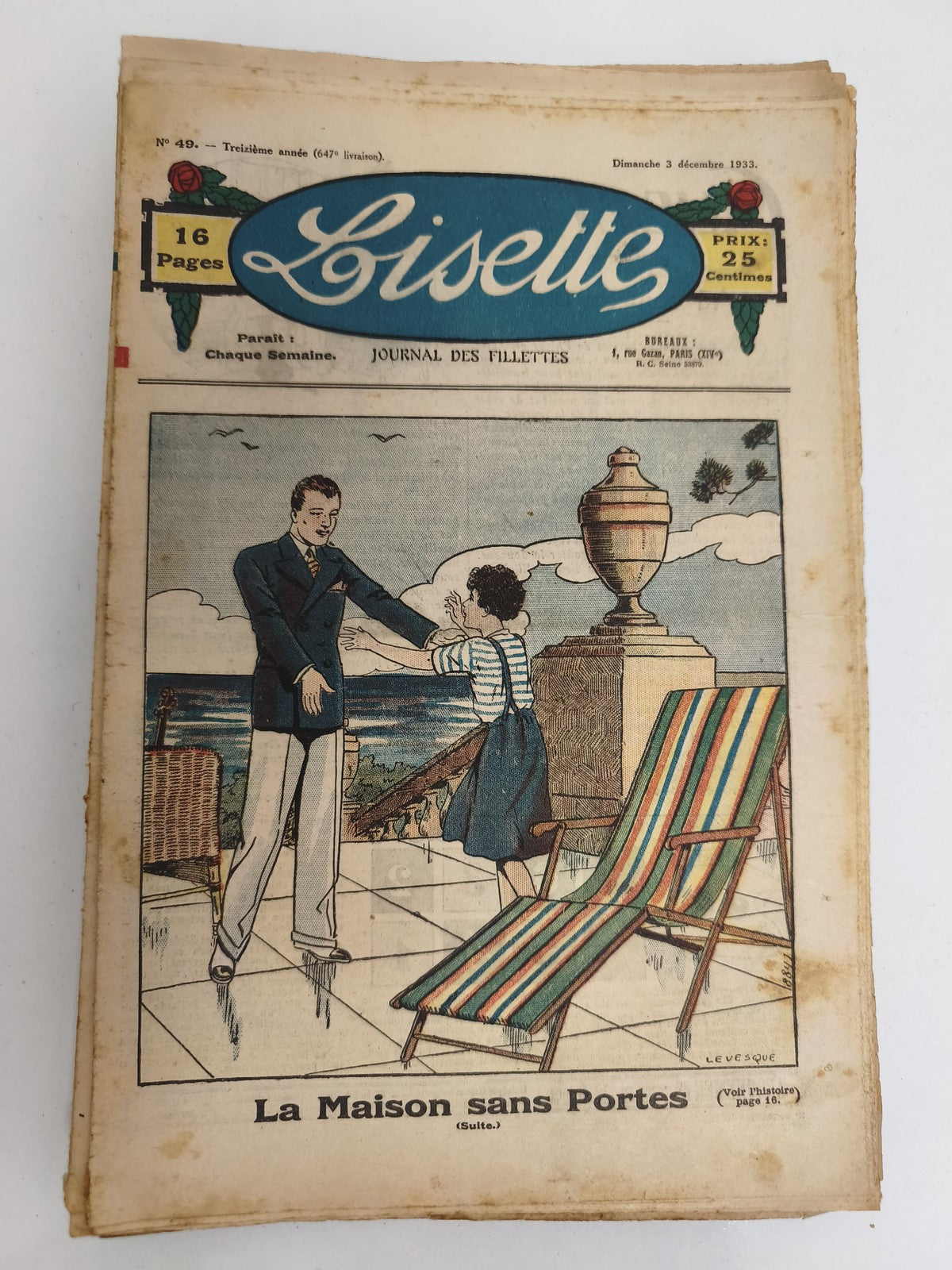 Ancien journal Lisette 1933, Journal des fillettes, couverture illustrée, vintag