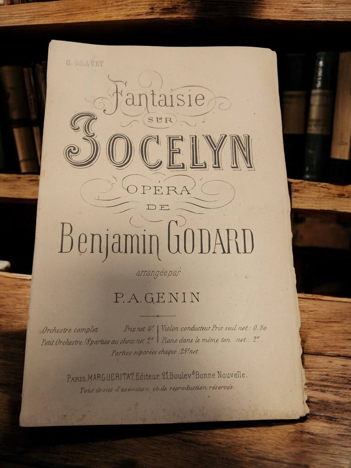 Livret partitions Fantaisie sur Jocelyn ancien Benjamin Godard opéra vintage