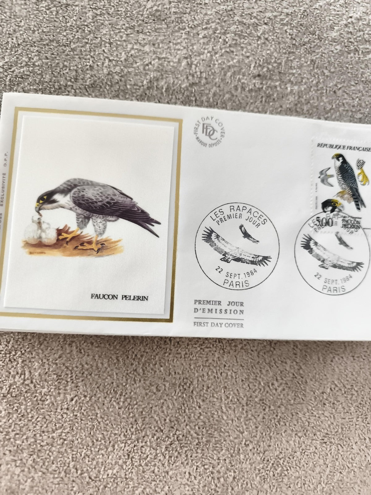 Lettre FDC Les Rapaces Faucon Pèlerin 1984 Paris premier jour philatélie