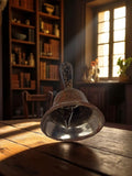 Cloche ancienne laiton patiné, clochette vintage déco, poignée usée