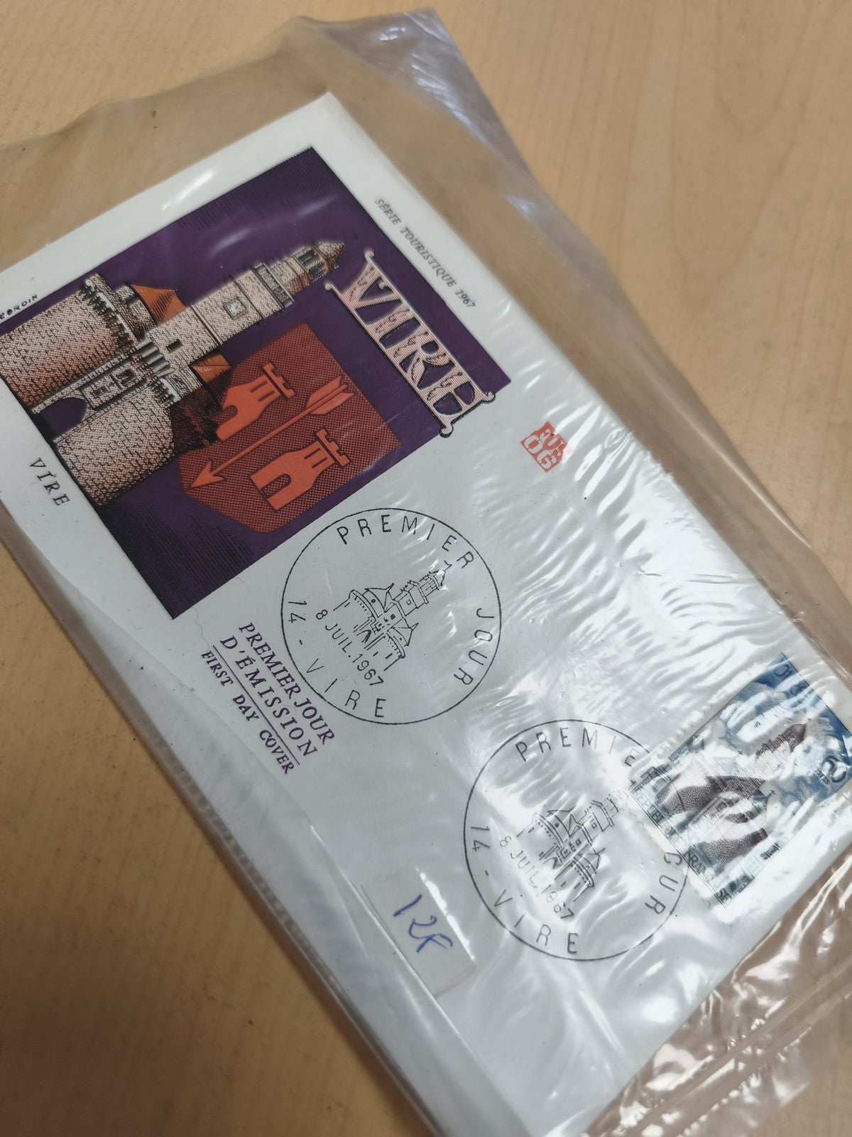 Lettre premier jour Vire 1957 enveloppe philatélie timbre illustration blason