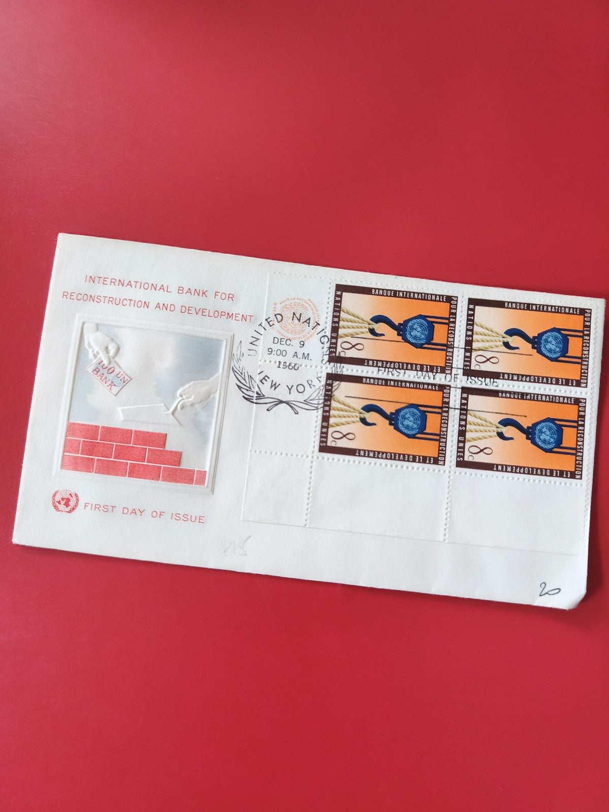 Enveloppe philatélie Banque Internationale, timbres ONU, cachet New York