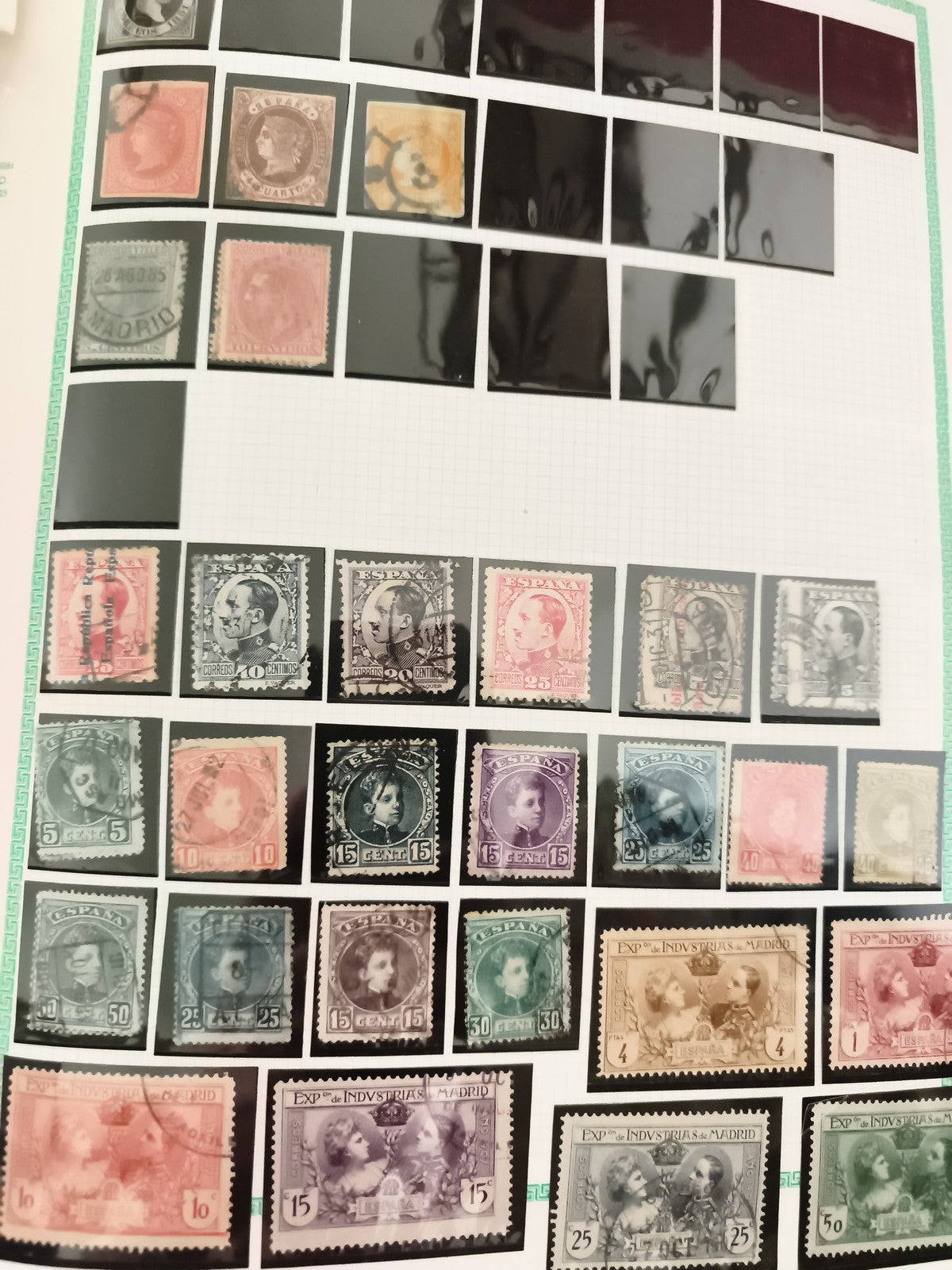 Timbres Espagne anciens lot, oblitérés, Alfonso XIII, Isabel II, Indústrias