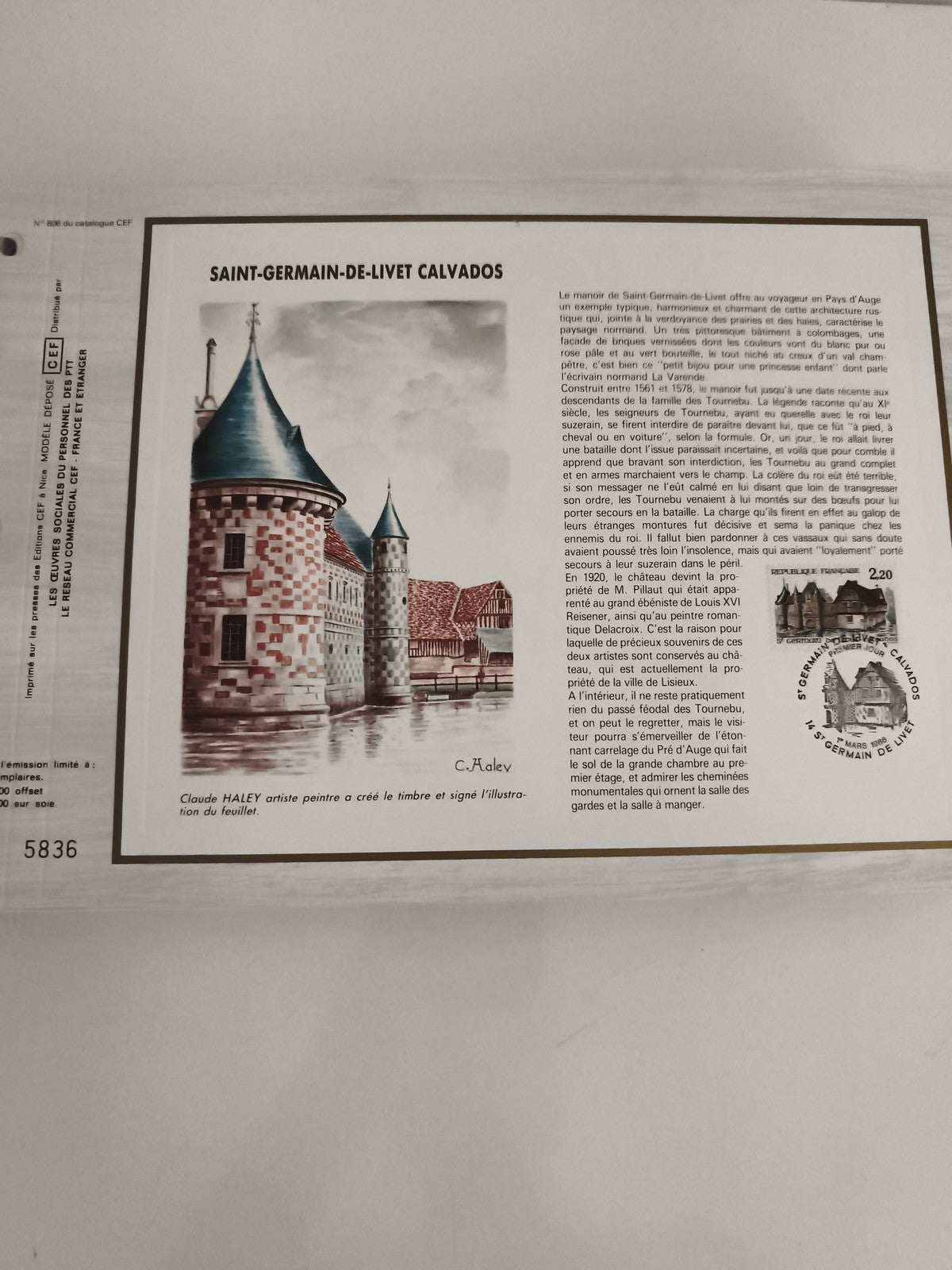 Feuillet CEF Saint-Germain-de-Livet Calvados timbre illustré philatélie