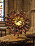 Pendentif fleur vintage créateur, fantaisie doré brun jaune, bijou délicat