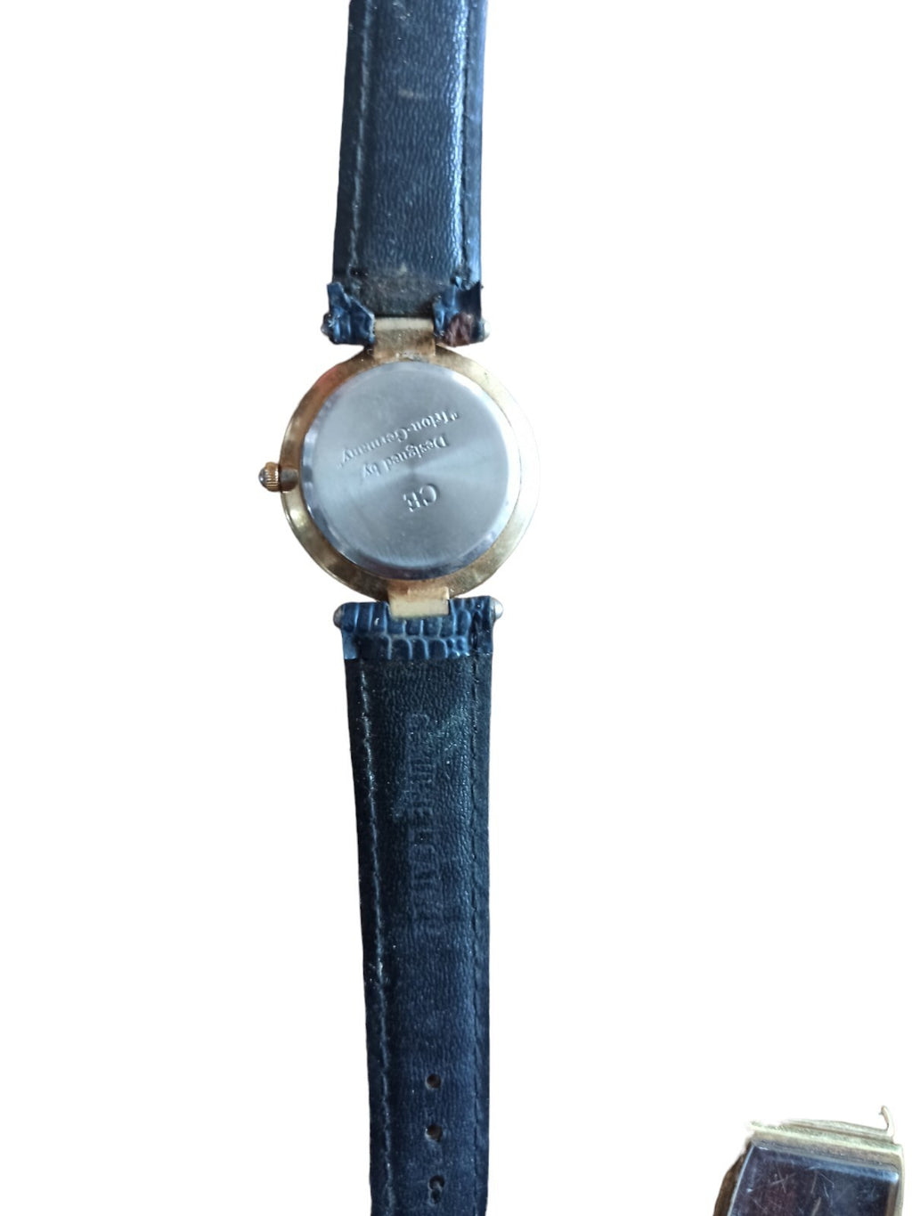 Montre vintage Omax Millenium 2000 bleu, quartz, cadran doré, bracelet effet cro