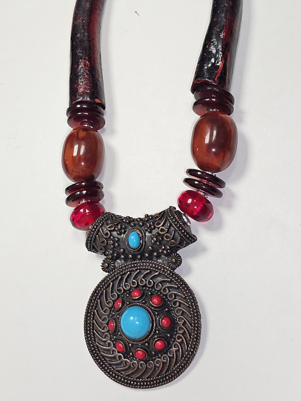 Collier ethnique africain ancien vintage, grand pendentif artisanal pour collect
