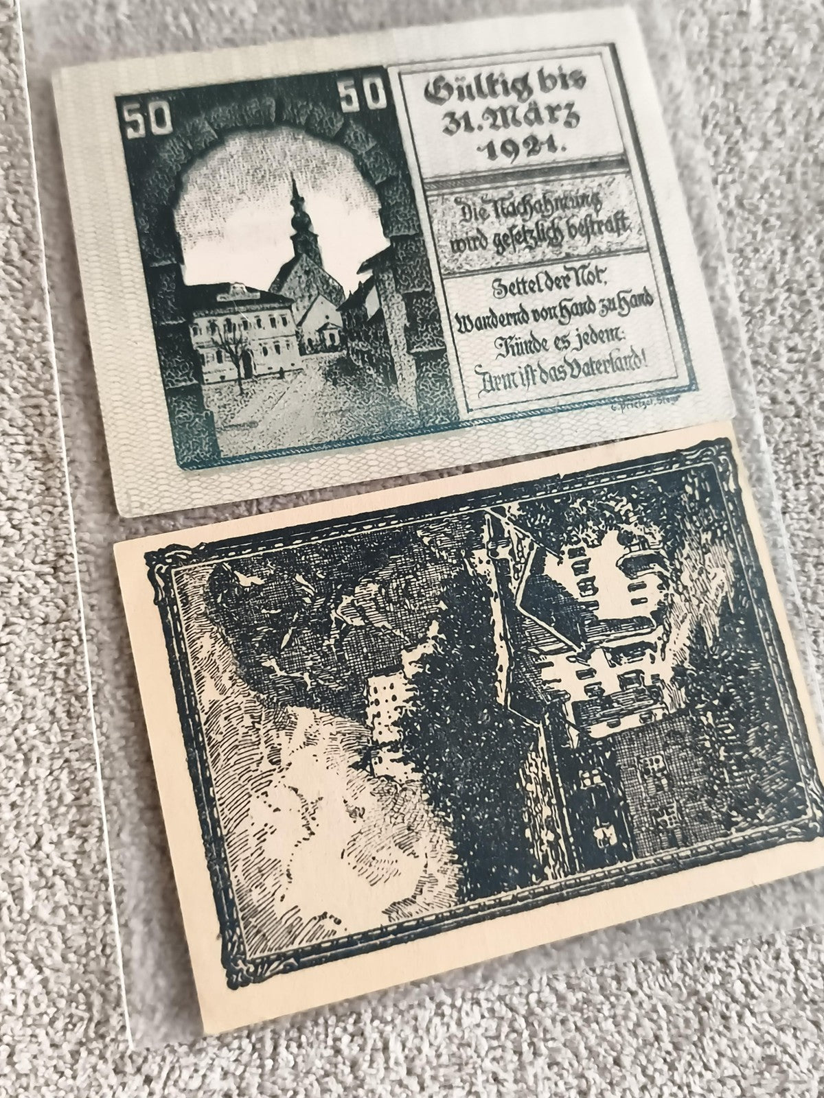 Anciens billets Allemagne 1921 notgeld, illustration ville, lot papier monnaie