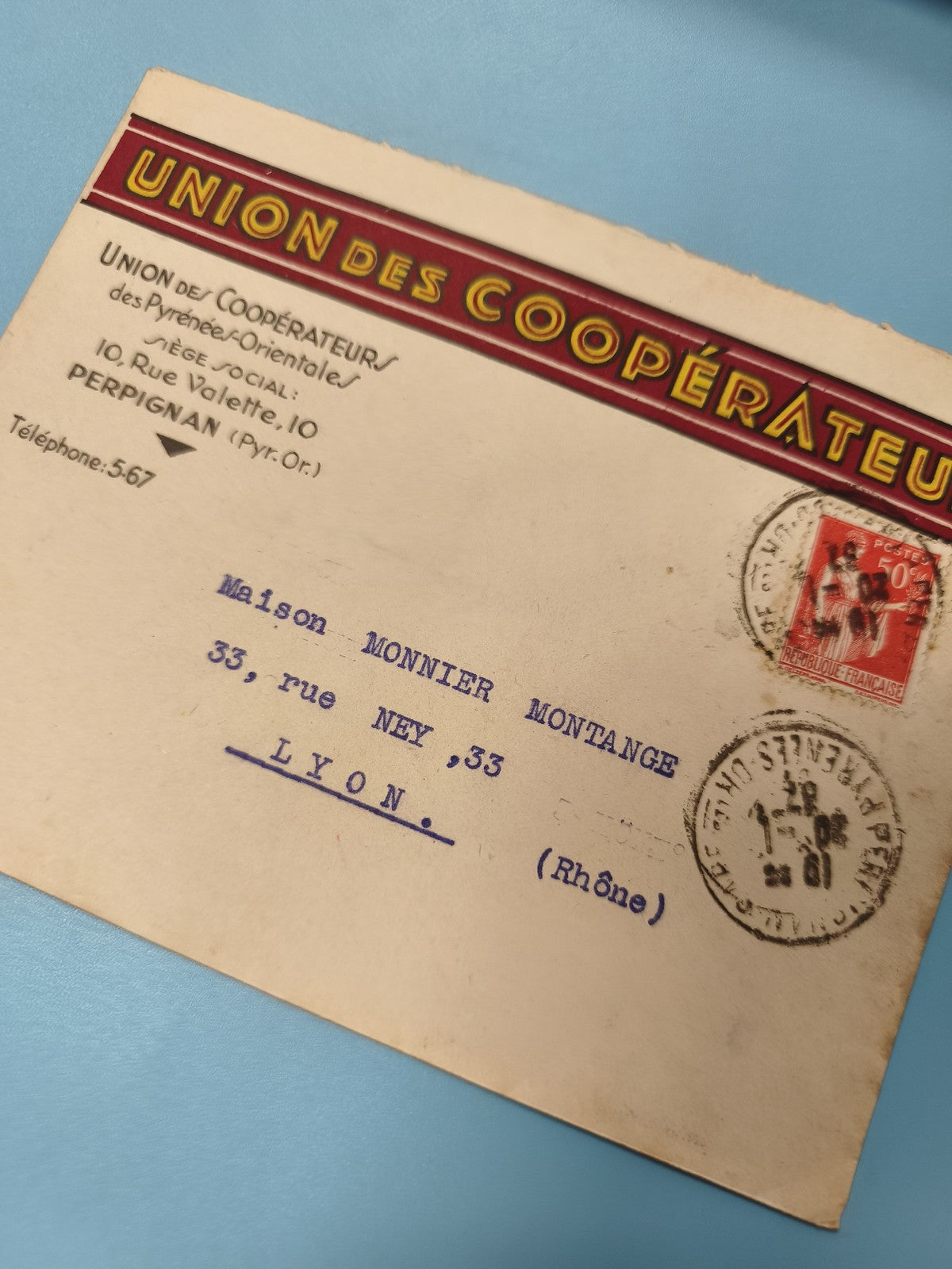 Ancienne enveloppe oblitérée Union des Coopérateurs début XXe philatélie France