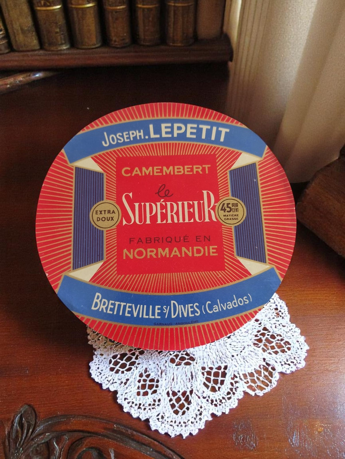 Étiquette fromagère vintage Camembert Joseph Lepetit Normandie déco ancienne