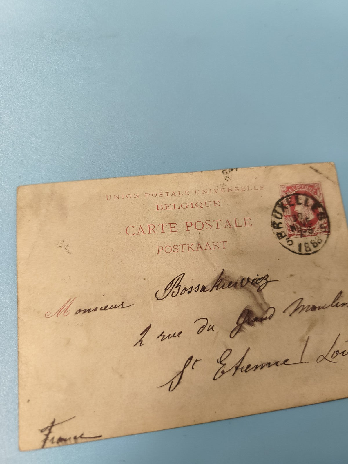 Ancienne carte postale Belgique début XXe philatélie timbre 5c (Ref 7)