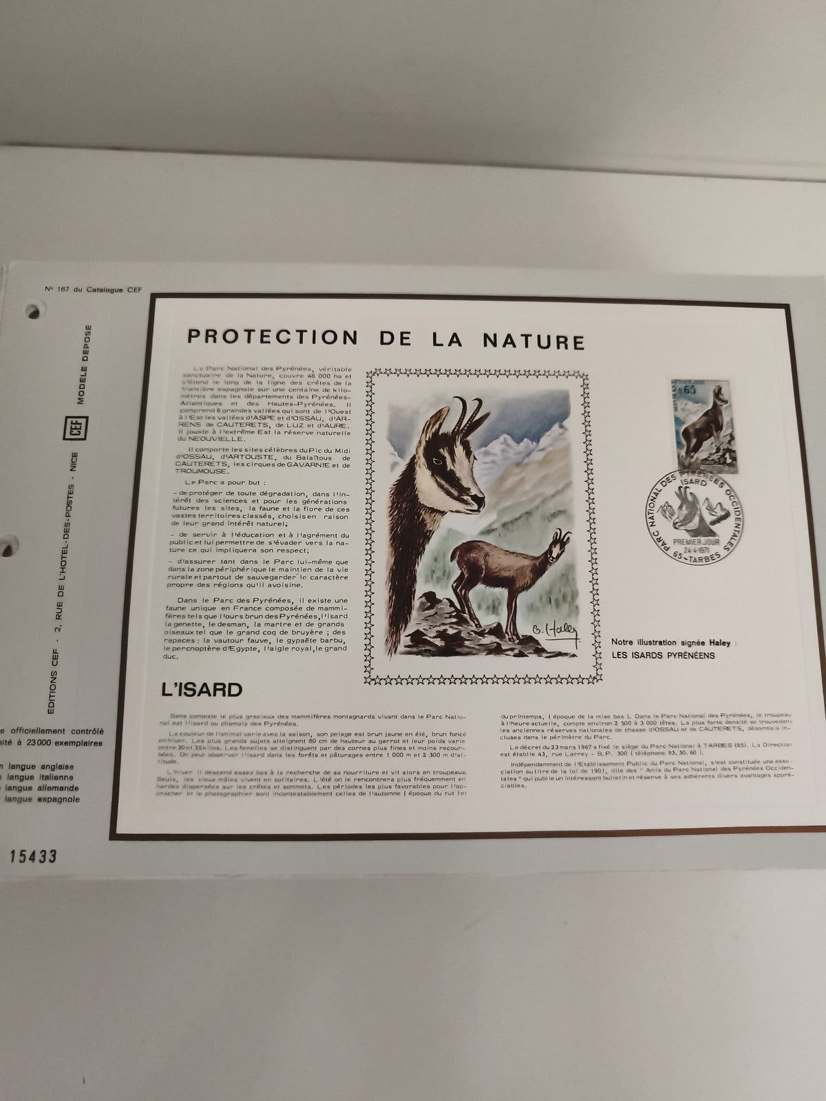 Feuillet CEF Protection de la Nature L'Isard premier jour timbre France