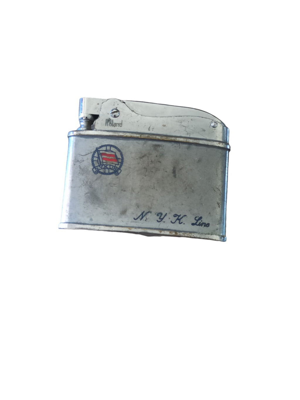 Briquet vintage Roland métal argenté N.Y.K Line rétro années 50/60