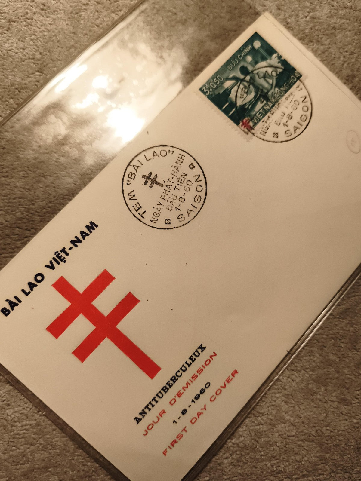 Lettre premier jour Vietnam 1960 Bài Lao Croix de Lorraine antituberculeux FDC