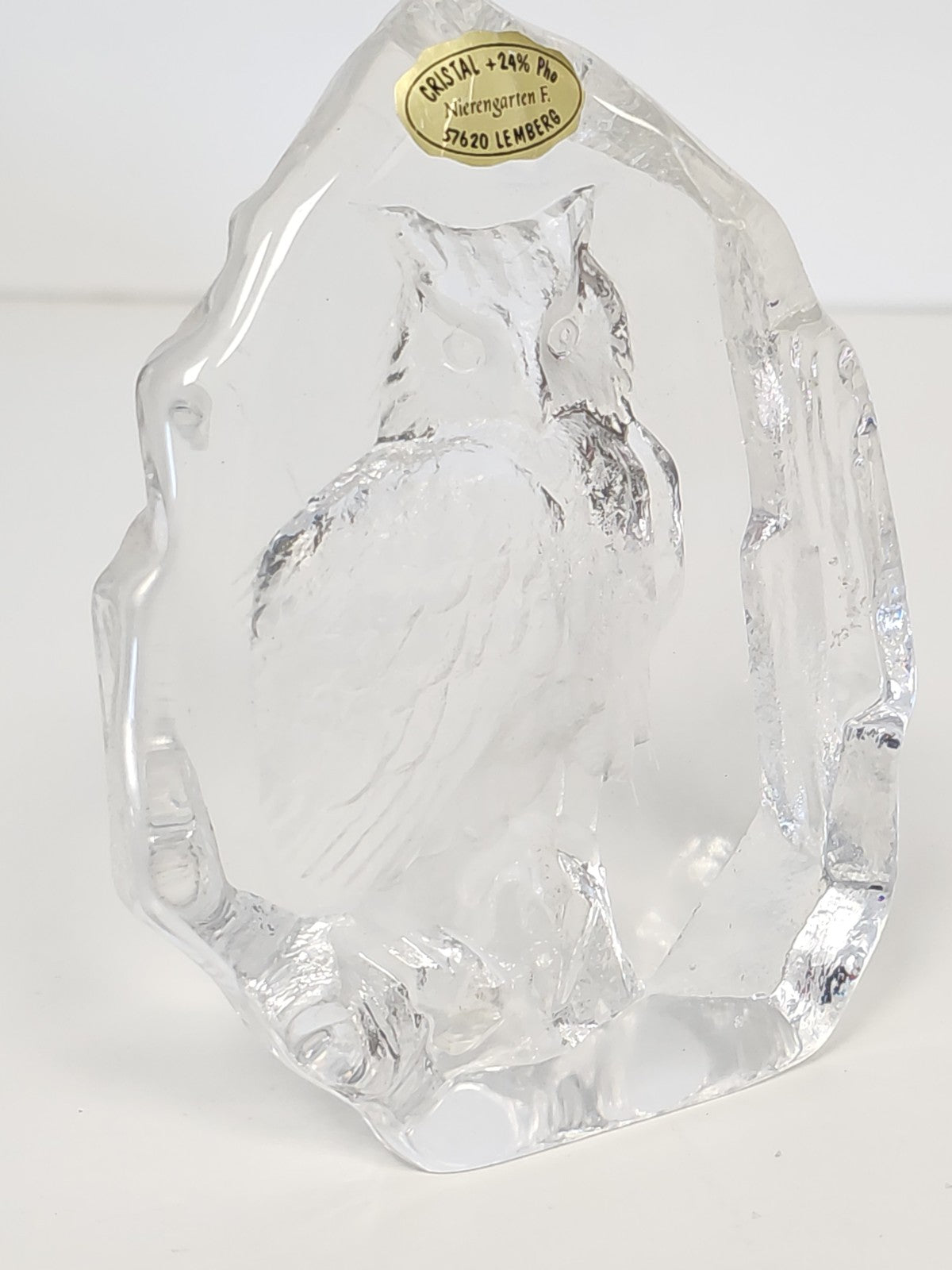 Large vintage old crystal owl figurine, decorative animal collectible