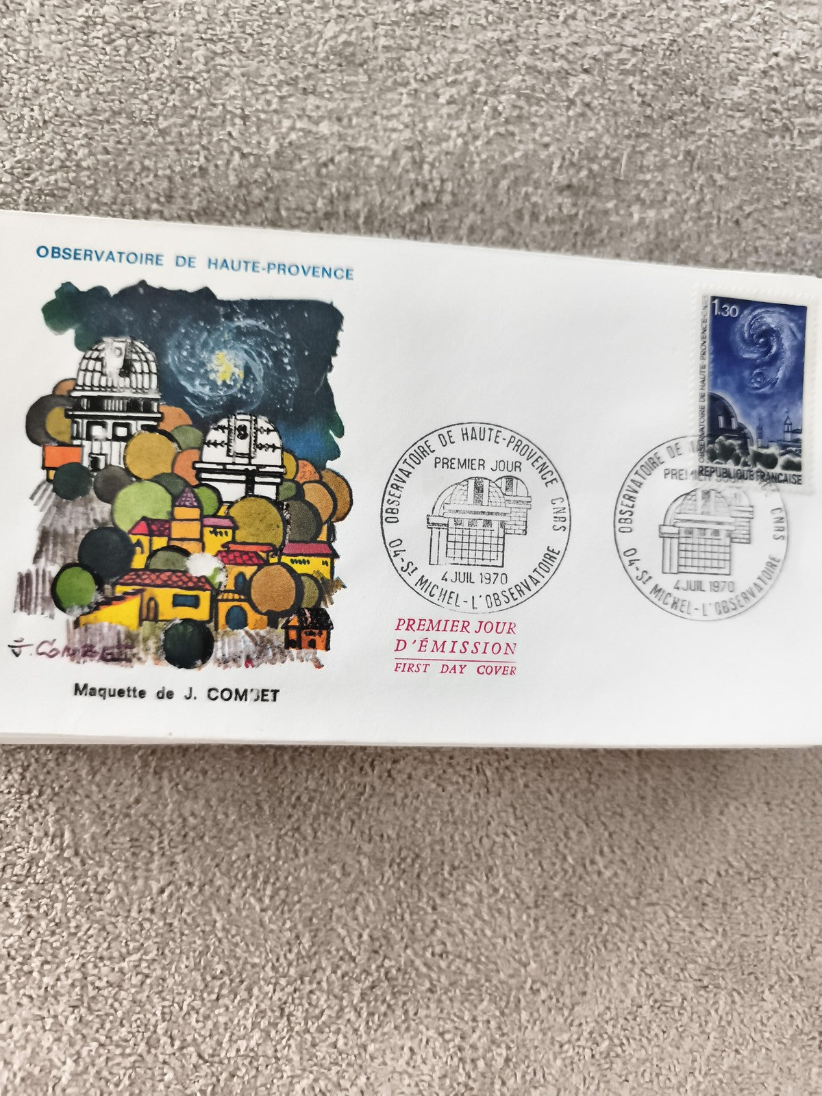Lettre FDC Observatoire Haute-Provence 1970 timbre 1,30 ancien philatélie