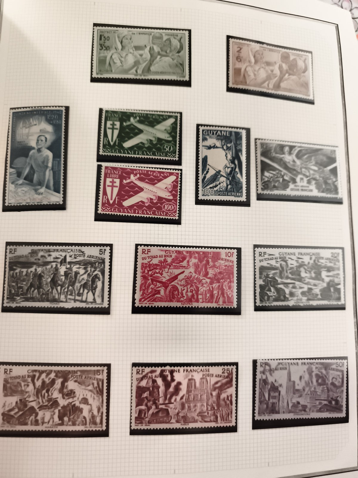 Timbres anciens France et colonies neufs, poste aérienne, Guyane, Tchad, années