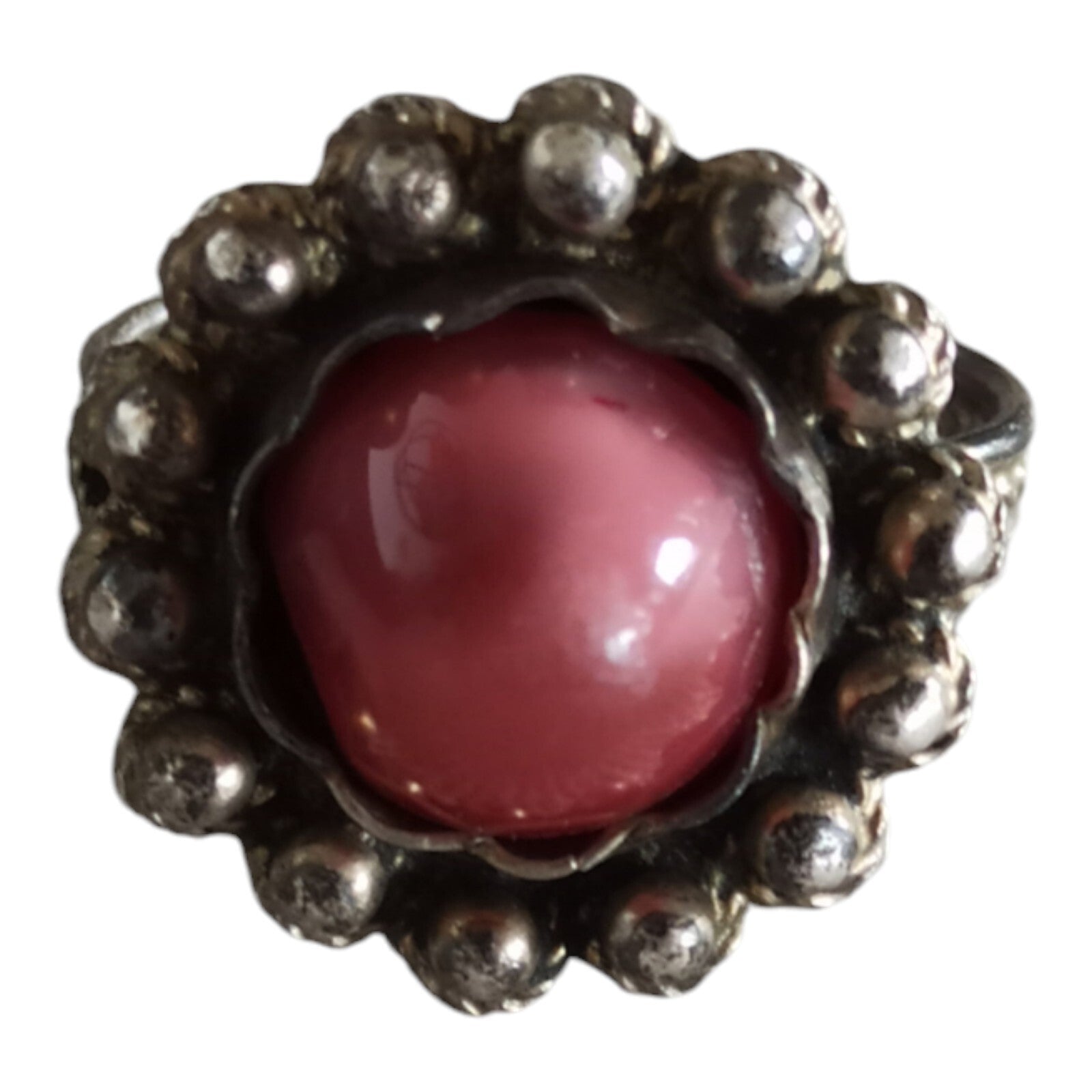 Bague vintage Vagu Fanrai, cabochon rose, monture métal, taille 54 rétro