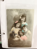 Carte postale ancienne 1918 enfants colorisée, photo portrait rétro CPA