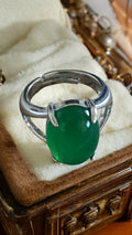 Bague Femme Agate Verte Taille 55, Anneau Cabochon Pierre Naturelle