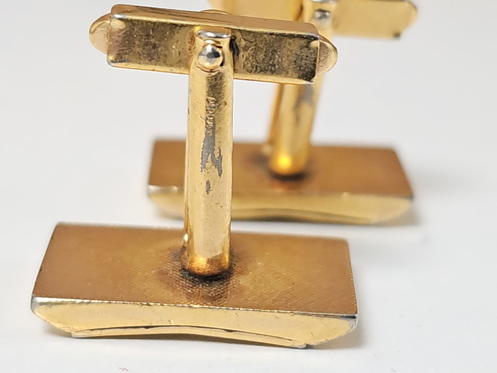 Pair of vintage enameled cufflinks, antique gold plated, retro accessory