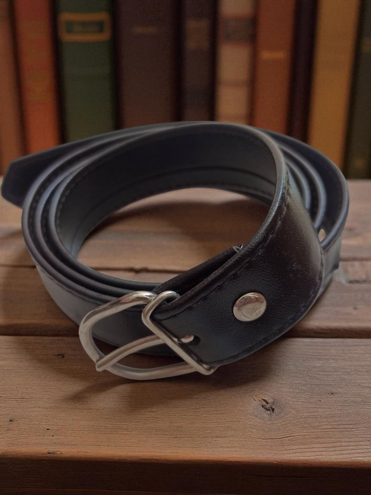 Ceinture homme vintage cuir noir Yves, boucle métal, fabrication française