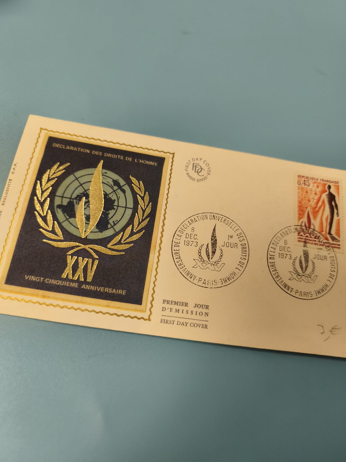 Enveloppe FDC premier jour Déclaration des Droits de l?Homme 1973 timbre 0,45F