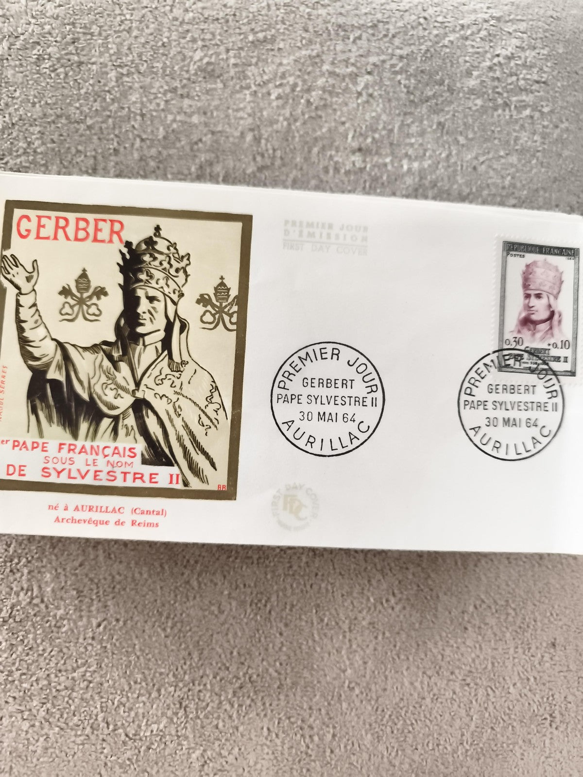 Lettre Premier Jour 1964 Pape Sylvestre II Aurillac philatélie ancienne FDC