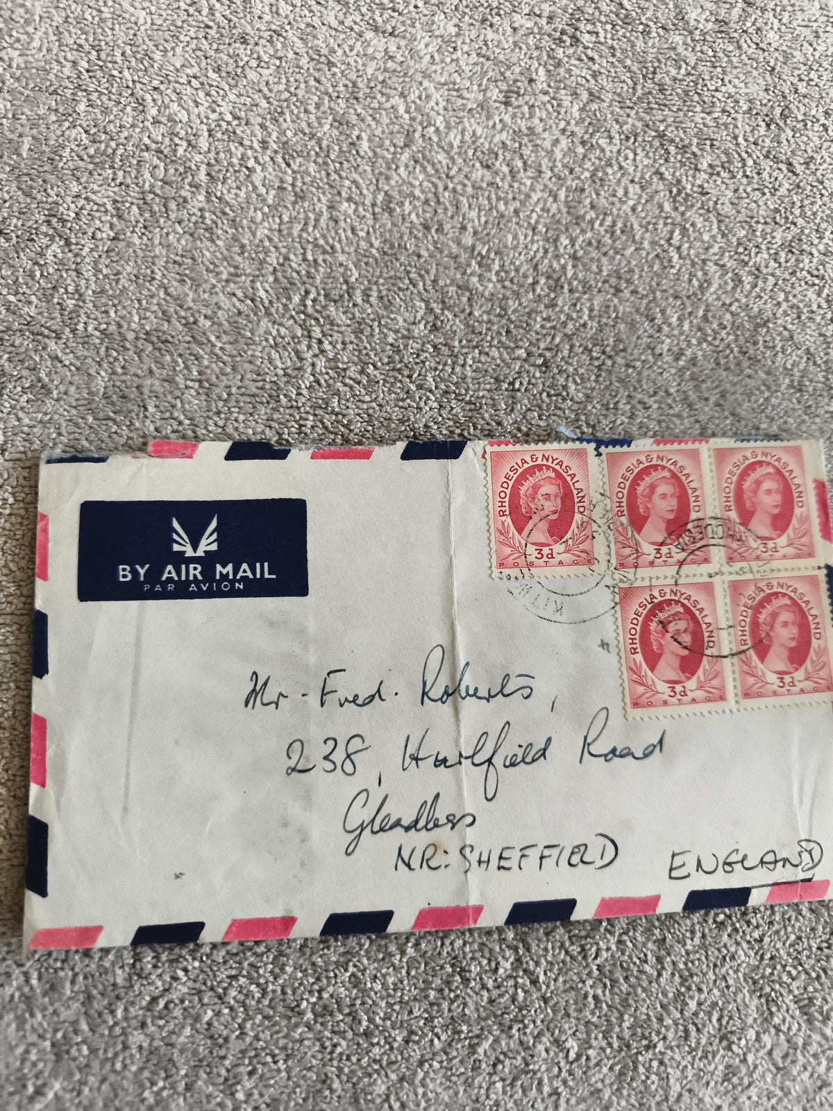 Lettre aérienne Rhodesia Nyasaland timbres 3d affranchissement philatélie UK