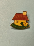 Vintage pin's maison Un Toit Pour Mes Parents émaillé jaune vert rétro (ref 10)