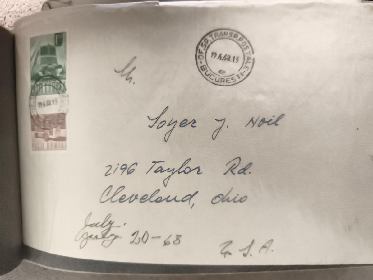 Lettre affranchie Roumanie 1968 cachet Bucarest timbre train Philatélie USA