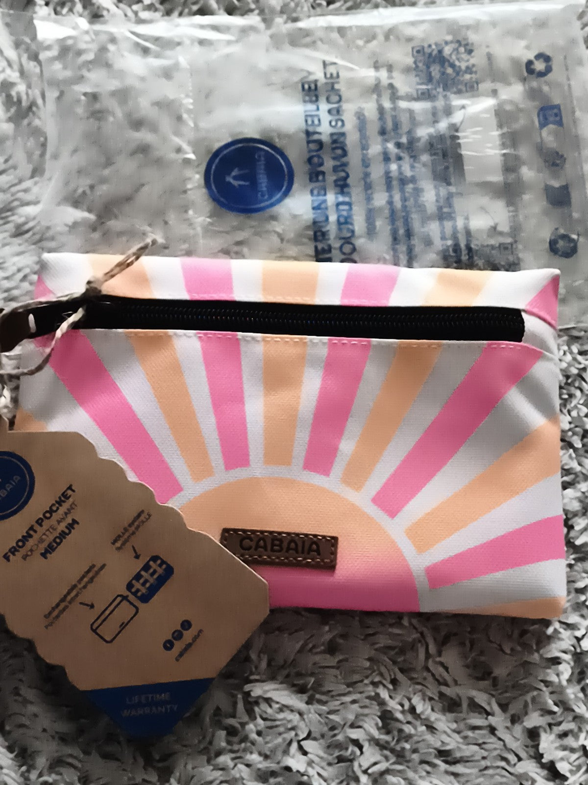 Trousse Cabaia pochette medium motif soleil rose orange 18 cm neuve